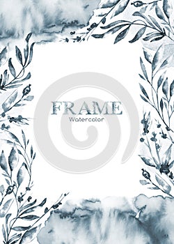 Hand painted frame with watercolor flowers and herbs. Original hand drawn illustration. Natural template design photo