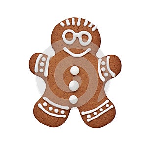 Hand painted gingerbread man cookie, cut out, isolated