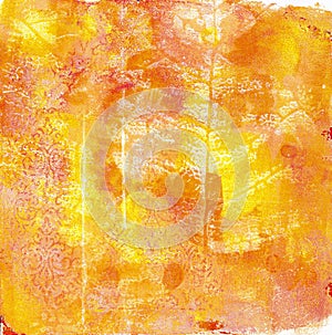 Hand-painted grunge Abstract Paint Splashes in Orange and Crimson on Embossed Paper