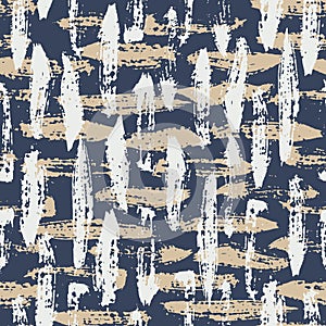 Hand Painted Grunge Brush Strokes on Blue Background Abstract Vector Seamless Pattern. Creative Manifesto Marks photo