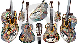 Hand Painted Guitar with Abstract Impressionist Music Design
