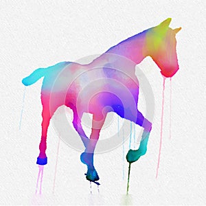 Mano pintado un caballo silueta en claro colores 