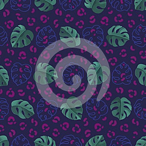 Hand painted illustration of monstera. Seamless pattern design