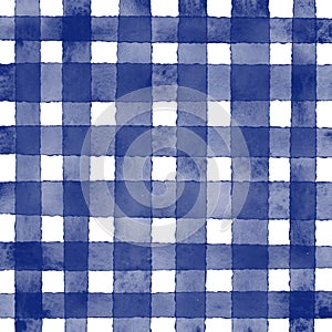 Hand painted indigo watercolour checked pattern design