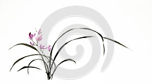 Ink brush painting of wild orchid in Chinese traditional art style