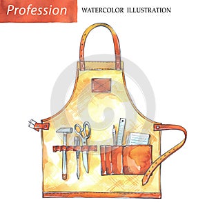 Hand painted leather apron with carpenter tools.