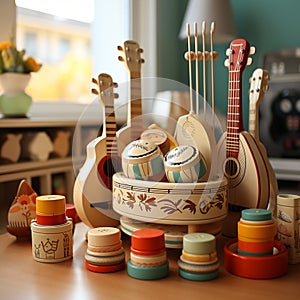 Hand painted music, wooden Christmas toys