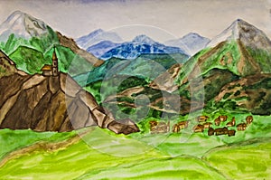 Hand painted picture, Italian landscape