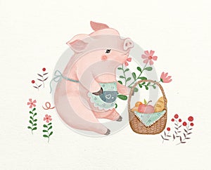 Hand-painted pig illustrations