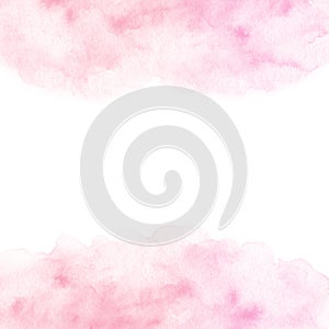 Hand painted pink watercolor border texture isolated on the white background