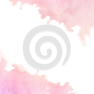 Hand painted pink watercolor border texture with soft edges isolated on the white background. Backdrop frame usable for cards, we