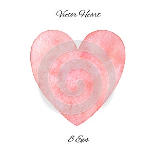 Hand painted pink watercolor heart isolated on the white background. Vector