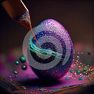 Hand painted purple easter egg, generative AI