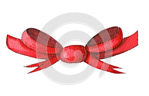 Hand painted red watercolor bow knot isolated