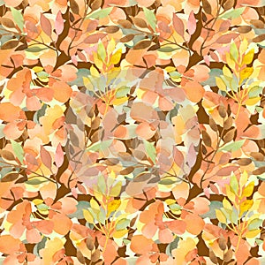 Hand-painted summer-autumn watercolor seamless background with abstract flowers and leaves