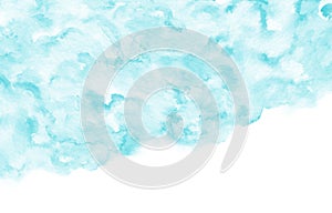 Hand painted turquoise watercolor texture on the white background. Abstract illustration with flow of paints