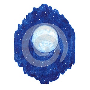 Hand painted vector shining moon with stars on the night sky illustration in the shape of paint blob