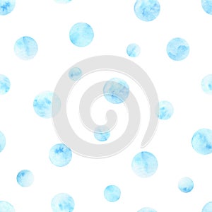 Hand painted watercolor blue circles seamless pattern