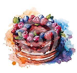 Hand painted watercolor cake. Vector illustration.