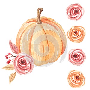 Watercolor Pumpkins Seamless Flower Pattern Repeat Hand Painted Fall Autumn