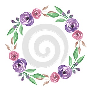 Watercolour Pink Purple Flower Circle Hand Painted Summer Frame