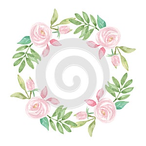 Watercolour Frame Pink Wreath Wedding Flower Hand Painted Garland Summer