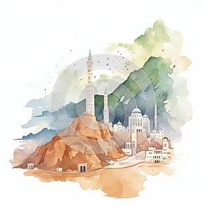 hand painted watercolor day of arafah illustration portrait generative AI