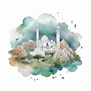 hand painted watercolor day of arafah illustration on white background generative AI photo