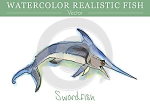 Hand painted watercolor edible fish. Vector design