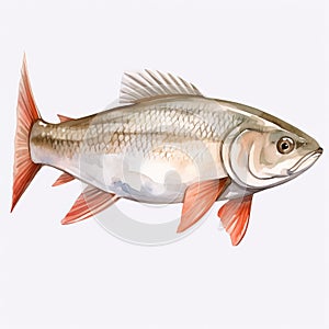 Hand Painted Watercolor Fish Nympha Illustration On White Background