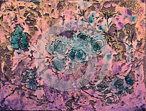 Hand painted Watercolor florals painting. Digital print of Original painting. Vintage looking artwork. Embossed art on surface.