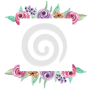 Watercolor Florals Arch Frame Sqaure Arrangement Purple Pink Wedding Flowers