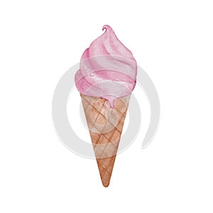 Hand-Painted Watercolor Illustration of a Pink Soft-Serve Ice Cream Cone