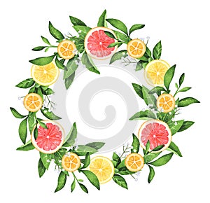 Hand-painted Watercolor Lemons And Grapefruits Wreath