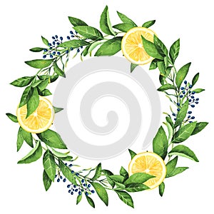 Hand-painted Watercolor Lemons Wreath