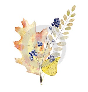 Hand painted watercolor mockup clipart template of autumn leaves