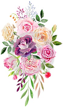 Hand painted watercolor mockup clipart template of roses