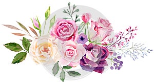 Hand painted watercolor mockup clipart template of roses