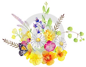 Hand painted watercolor mockup clipart template of wild flowers