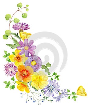 Hand painted watercolor mockup clipart template of wild flowers