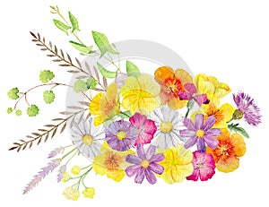 Hand painted watercolor mockup clipart template of wild flowers