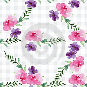 Hand-painted Watercolor pattern of a branch with flowers pink Magnolia flower spring card