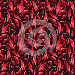 Hand painted watercolor red leaves seamless floral pattern background. twig and leaves seamless watercolor leaf pattern