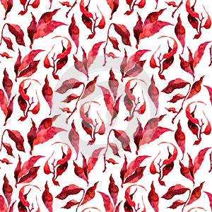 Hand painted watercolor red leaves seamless floral pattern background. twig and leaves seamless watercolor leaf pattern