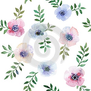 Watercolor floral seamless pattern photo