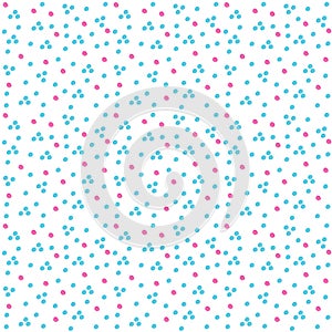 Hand painted watercolor seamless pattern with blue and magenta dots.