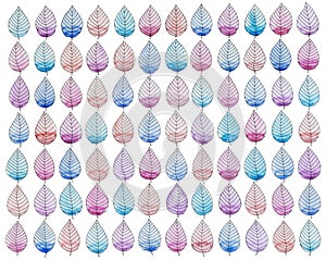 Hand painted watercolor seamless pattern from leaves on white background