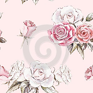 Hand painted watercolor seamless pattern of roses