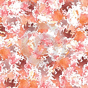 Hand painted watercolor seamless pattern with shades of autumn red spots and splashes. Illustration