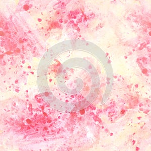 Hand painted watercolor seamless pattern with shades of yellow, pink spots and splashes Illustration